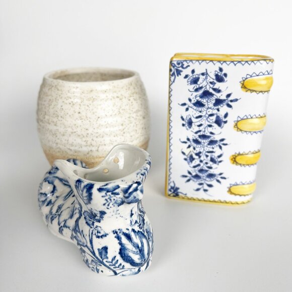 Vintage Cozy English Cottage Bundle Vase Decor Pot Planter Eclectic Floral Print - Picture 2 of 9